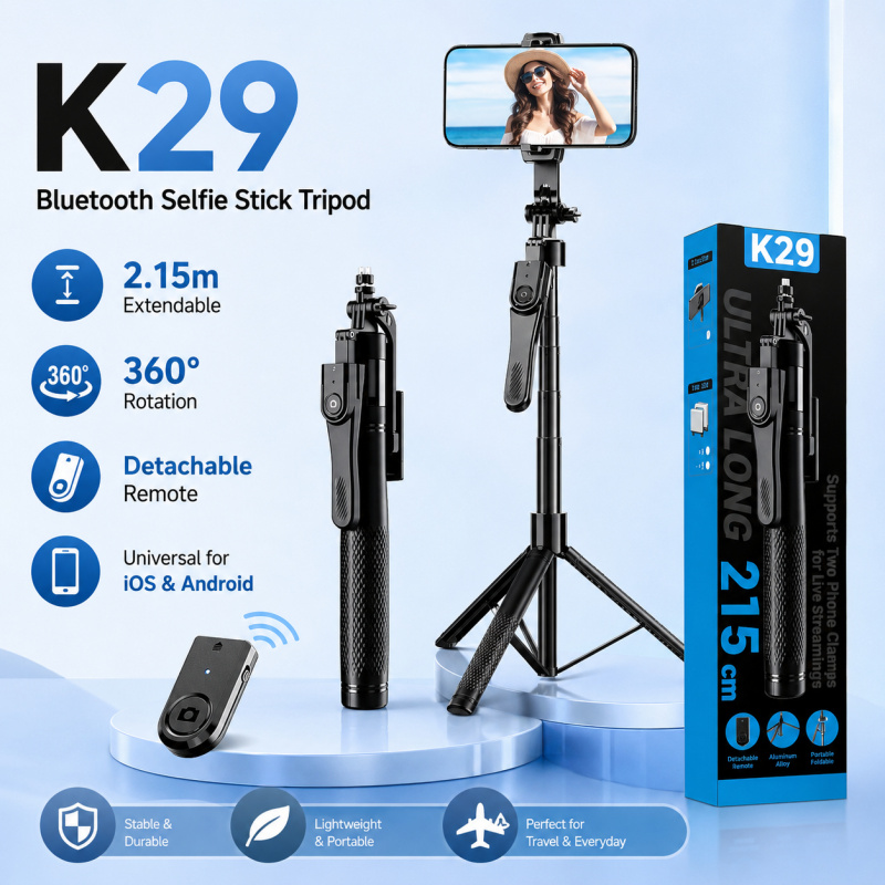 Photography Equipment - 2M Bluetooth Selfie Çubuğu Tripod, Uzaktan